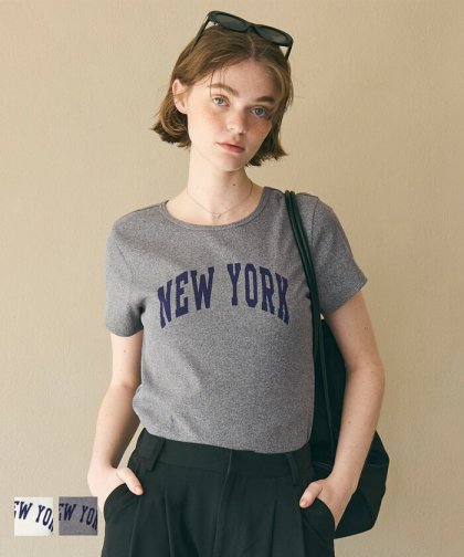 Tシャツ レディース 英字 ロゴT リブ ストレッチ 半袖 クルーネック プルオーバー カジュアル カットソー メール便可 24ss coca コカ